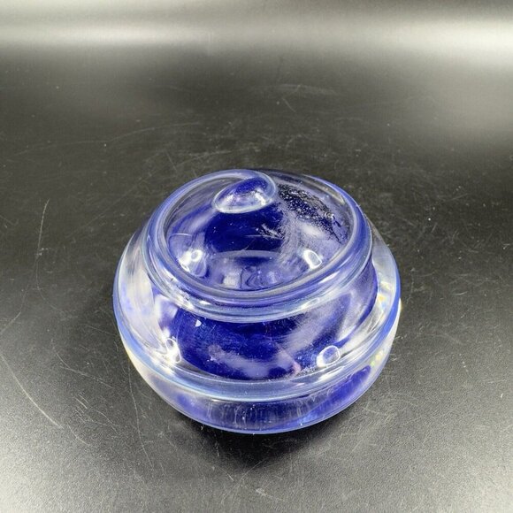Hand Blown Studio Glass Paperweight Figurine Cobalt Blue Swirl Clear Edges VTG - Picture 13 of 16